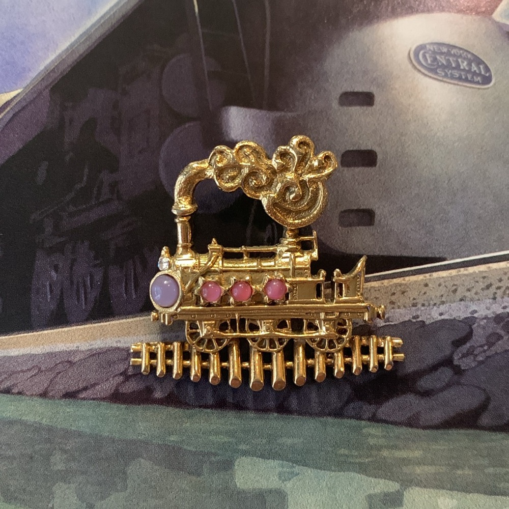 1928 Brand Vintage Gold Tone Steam Locomotive Train with Pink &  Lilac Accents
